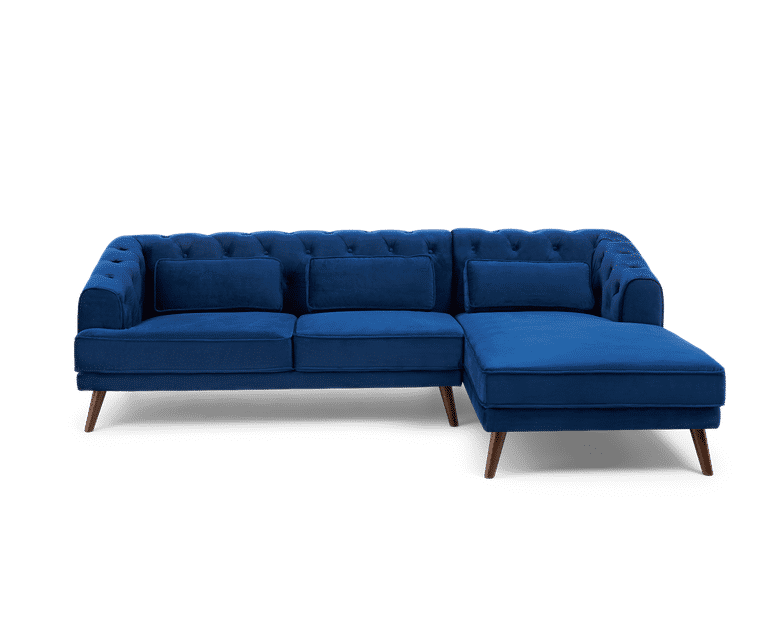 Delilah Blue Velvet Right Hand Facing Corner Sofa