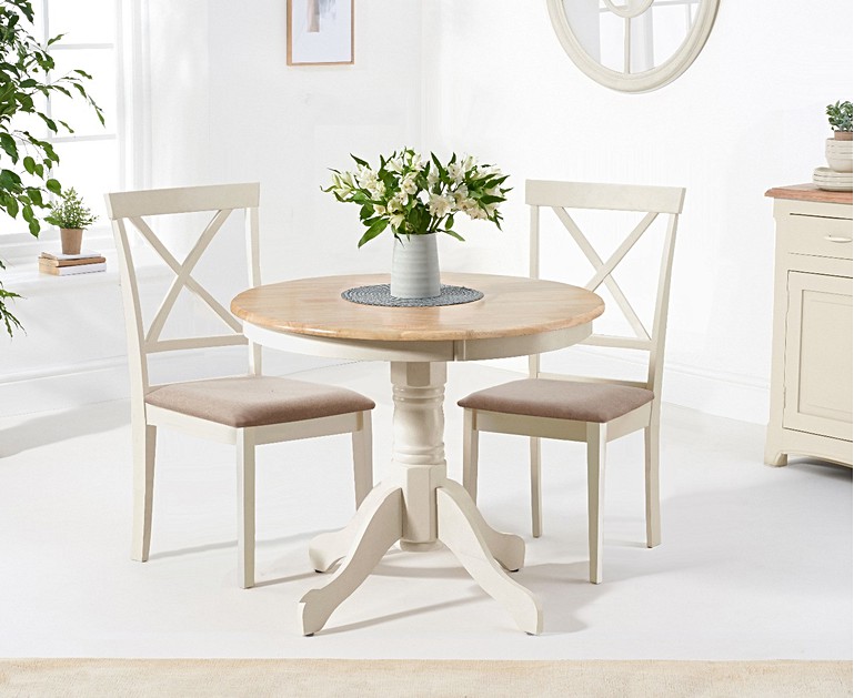 Epsom 90cm Oak and Cream Dining Table with Chairs with Fabric Seats