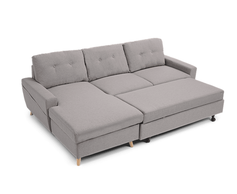 Florence Left Facing Chaise Sofa Bed in Grey Linen Oak Furniture