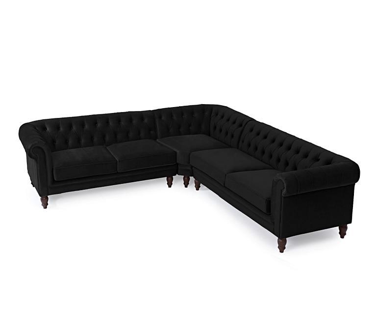 Limoges Medium Black Velvet Corner Sofa