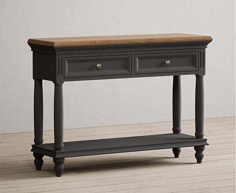 Francis Oak and Charcoal Grey Console Table Oak Furniture Superstore
