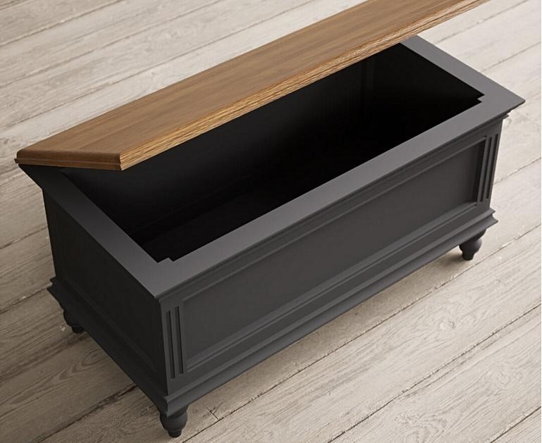 Francis Oak and Charcoal Grey Painted Blanket Box Oak Furniture Superstore