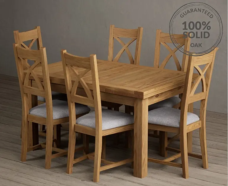 Extending Buxton 140cm Solid Oak Dining Table with X Back Chairs Oak