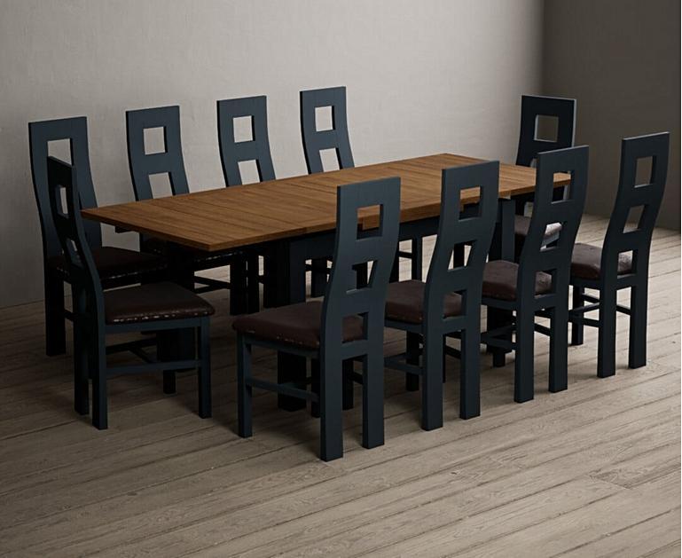 Extending Buxton 140cm Oak and Dark Blue Dining Table with Flow Back