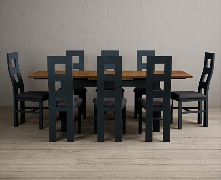 Extending Buxton 140cm Oak and Dark Blue Dining Table with Flow Back
