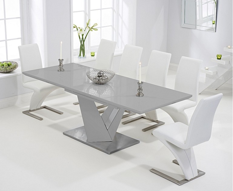 Harmony 160cm Extending Light Grey High Gloss Dining Table with
