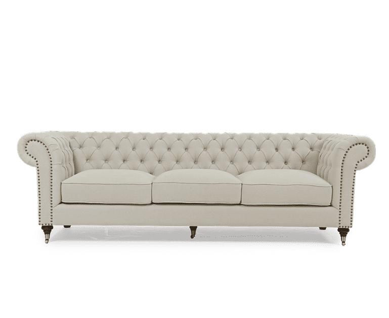 Kensington Chesterfield Ivory Linen 3 Seater Sofa Oak Furniture
