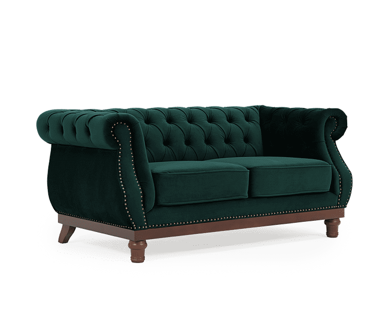 Harrow Chesterfield Green Velvet 2 Seater Sofa Oak Furniture Superstore
