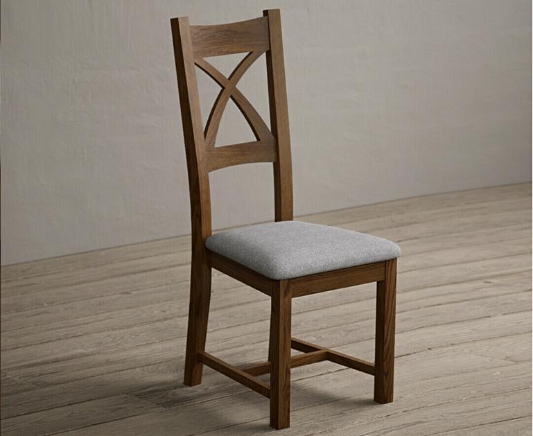 ExDisplay Set of 2 Rustic Oak X Back Dining Chairs with Light Grey