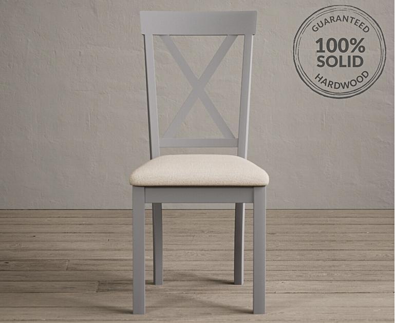 Hertford Light Grey Dining Chairs with Linen Seat Pad Oak Furniture