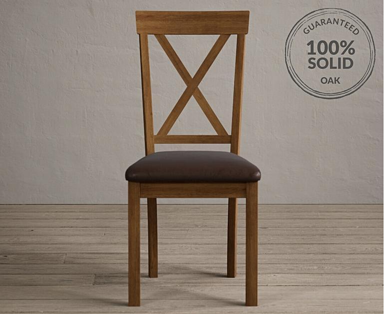 Hertford Rustic Oak Dining Chairs with Chocolate Brown Fabric Seat Pad