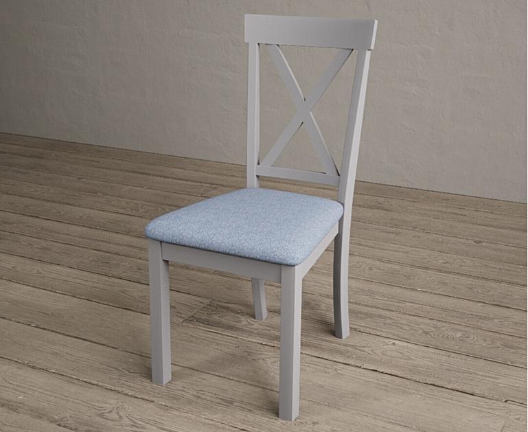 Hertford Light Grey Dining Chairs with Sky Blue Fabric Seat Pad Oak
