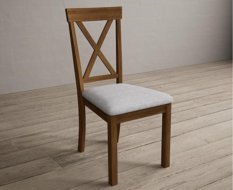 Hertford Rustic Oak Dining Chairs with Light Grey Fabric Seat Pad Oak