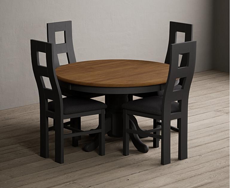 Hertford 120cm Fixed Top Oak and Charcoal Grey Painted Round Pedestal