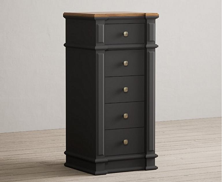 Lawson Charcoal Grey 5 Drawer Tallboy Oak Furniture Superstore