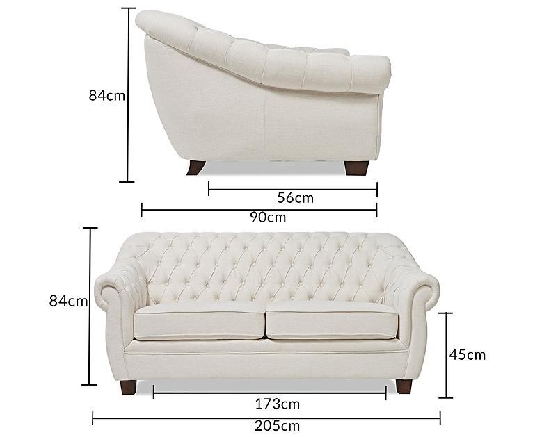 Eva Chesterfield Ivory Linen Fabric ThreeSeater Sofa Oak Furniture