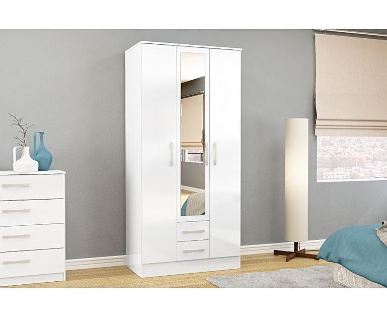 Adalee White 3 Door 2 Drawer Wardrobe with Mirror Oak Furniture