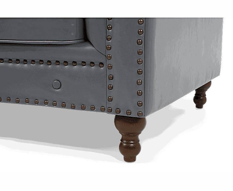 Exdisplay Milano Chesterfield Grey Leather 3 Seater Sofa Oak