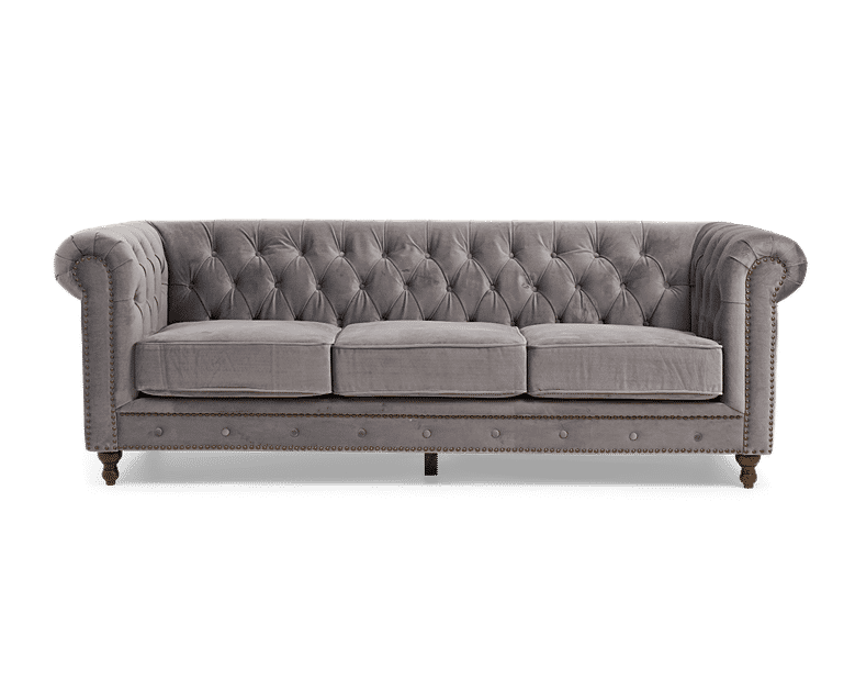 Westminster Chesterfield Light Grey Velvet 3 Seater Sofa Oak