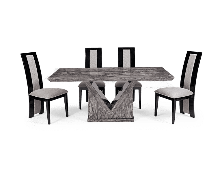 Milan 160cm Grey Marble Dining Table with Novara Chairs Oak Furniture