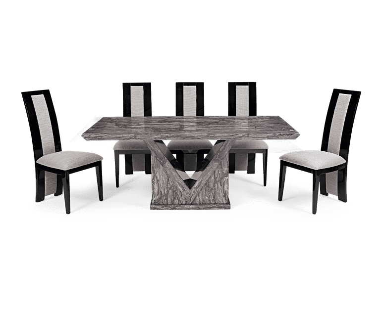 Milan 180cm Grey Marble Dining Table with Novara Chairs Oak Furniture