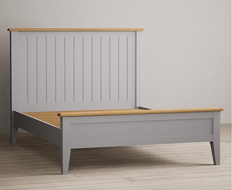 Weymouth Oak and Light Grey Painted Double Bed Oak Furniture Superstore