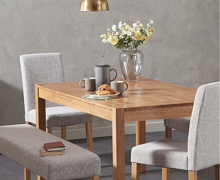 Oxford 150cm Solid Oak Dining Table Mia Large Grey Benches ...