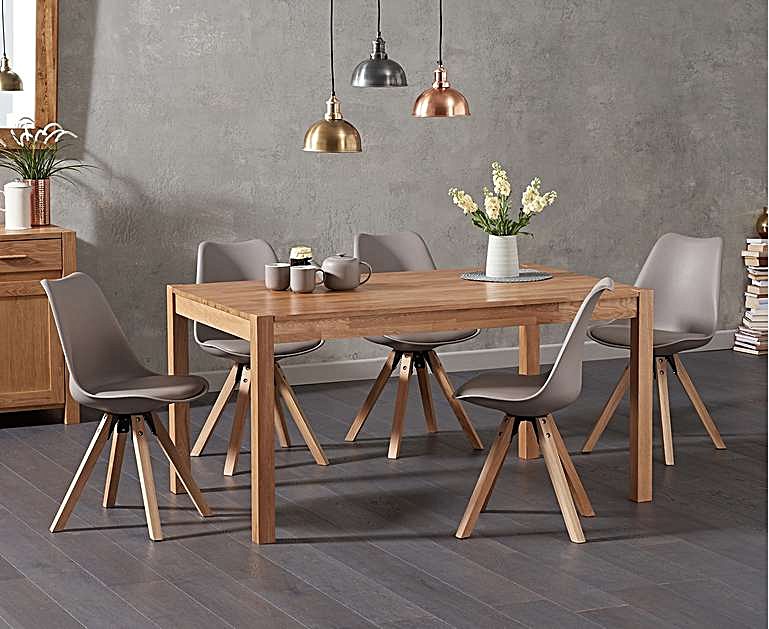 Ex Display Oxford 150cm Solid Oak Dining Table With 4 White Oscar
