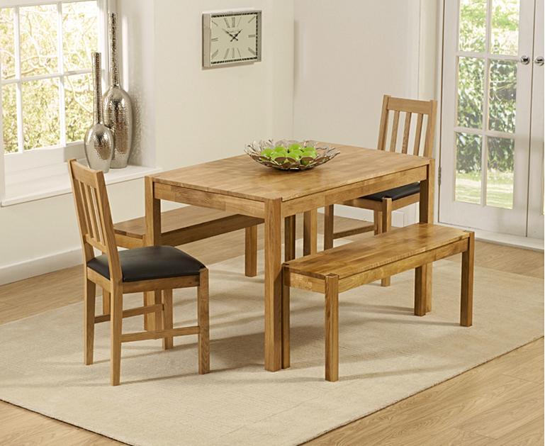 Oxford 120cm Solid Oak Dining Table with Benches and ...