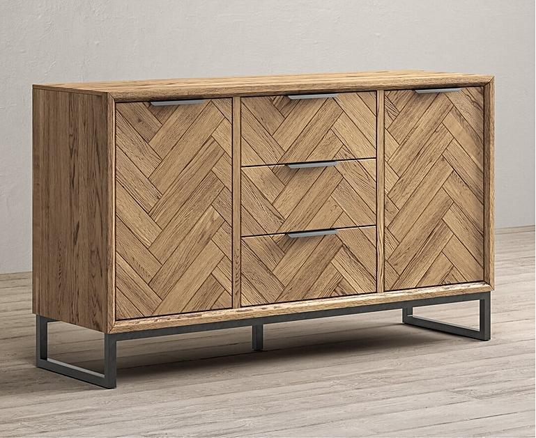 Herringbone Solid Oak Large Sideboard Oak Furniture Superstore