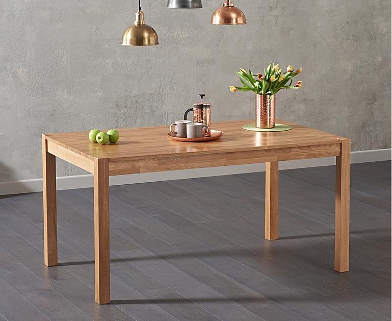 Oxford 150cm Solid Oak Dining Table with Mia Large Grey Velvet Benches