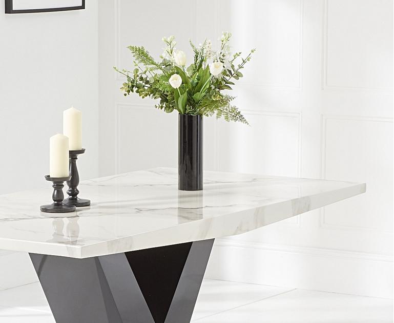 Verbier 200cm White V Pedestal Marble Dining Table with ...