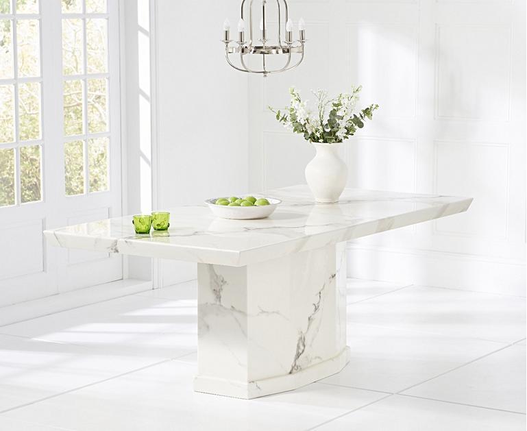 Carvelle 160cm White Pedestal Marble Dining Table with ...