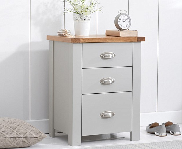Somerset Oak and Grey Tall 3 Drawer Bedside Table