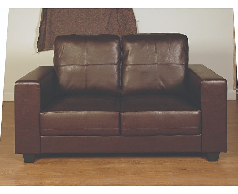 2 seater brown faux leather sofa