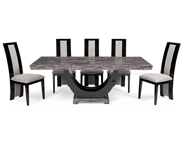 Novara 200cm Dark Grey Pedestal Marble Dining Table with Novara Chairs