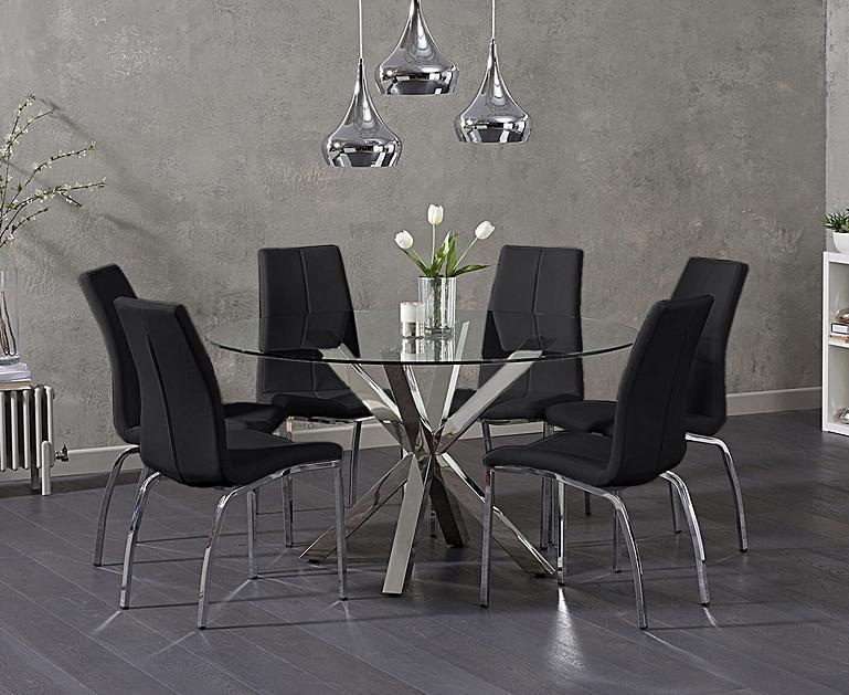 Rodin Round Glass Dining Table with Marco Chairs | Oak Furniture Superstore