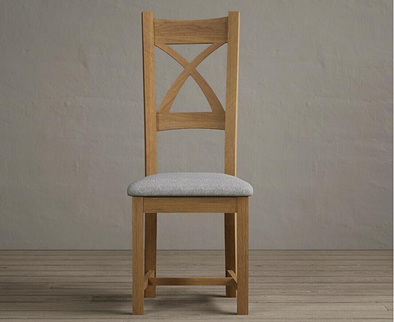 ExDisplay Set of 2 Natural Solid Oak X Back Chair with Light Grey Seat
