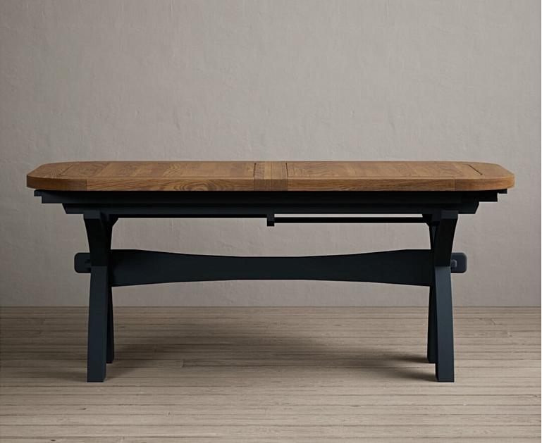 Extending Olympia 180cm Oak and Dark Blue Painted Dining Table | Oak