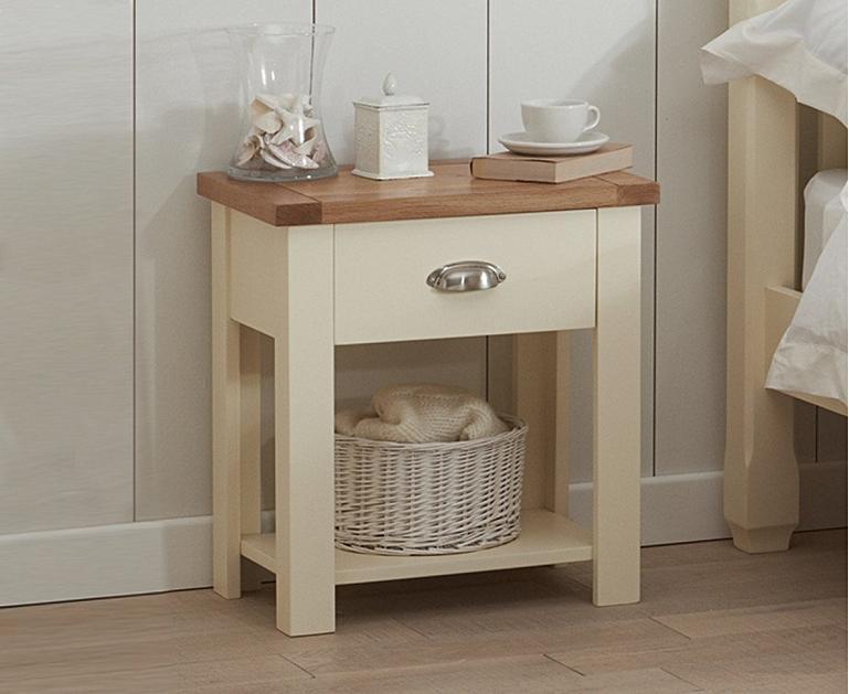 Somerset Oak and Cream Bedside Table Oak Furniture Superstore