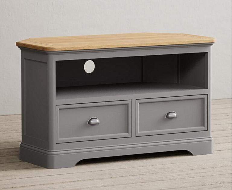 Bridstow Oak and Light Grey Painted Corner TV Oak Furniture