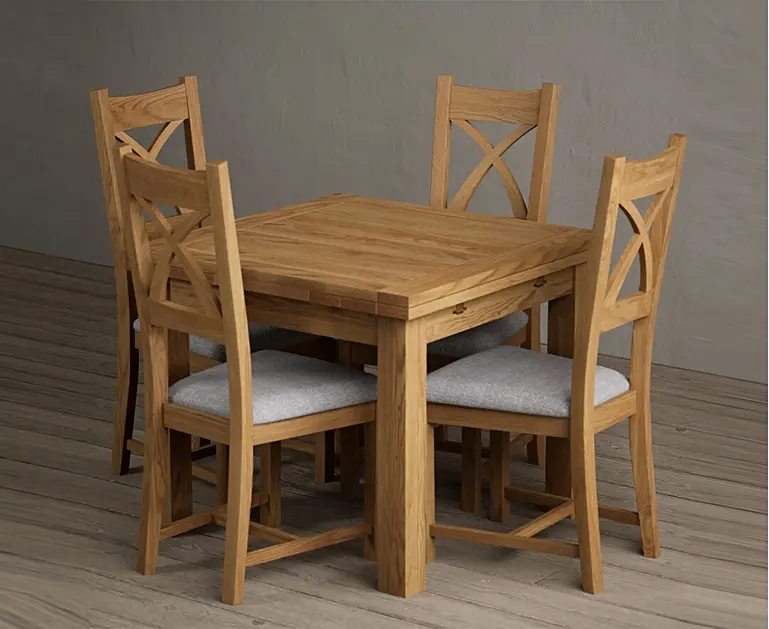 Extending Buxton 90cm Solid Oak Dining Table with X Back Chairs Oak