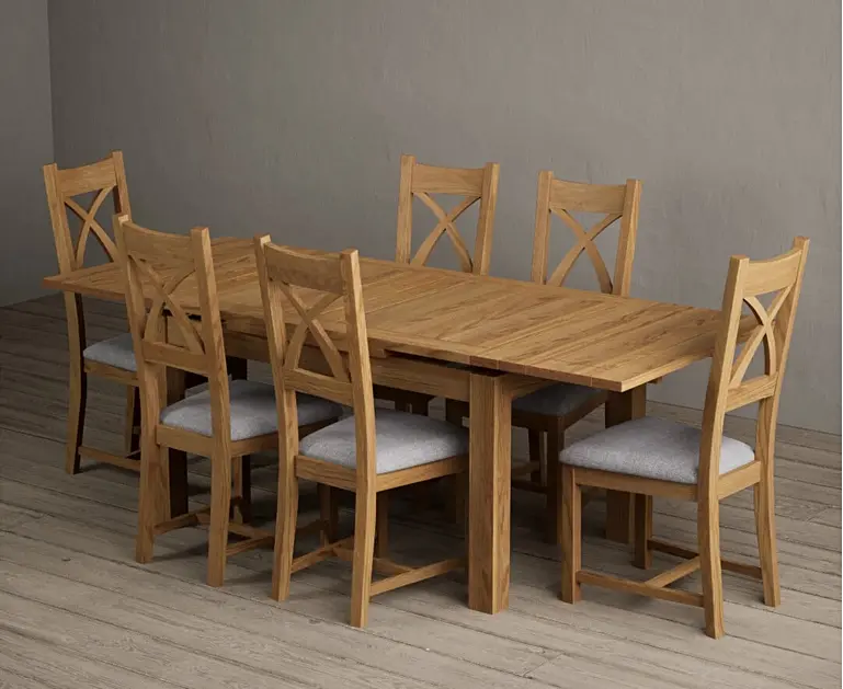 Extending Buxton 140cm Solid Oak Dining Table with X Back Chairs Oak