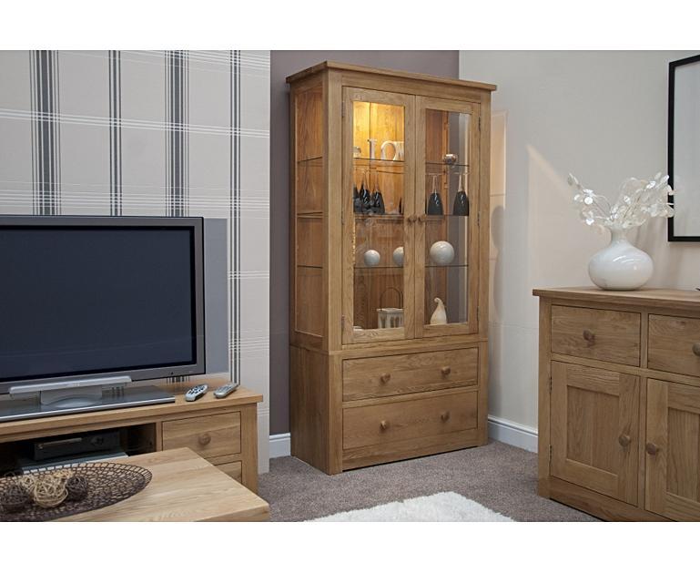 Messina 100cm Oak Glazed Display Oak Furniture Superstore