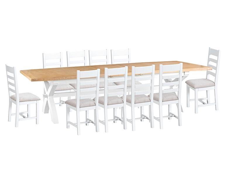 Eden Oak and White 250cm Butterfly Extending Table with Ladder Back Dining Chairs with Fabric Seats