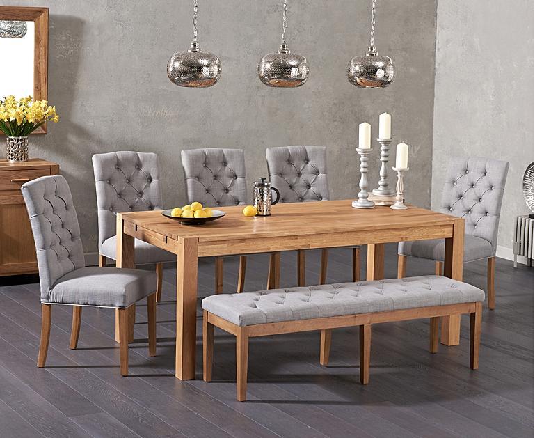 Verona 180cm Solid Oak Dining Table with Claudia Fabric Chairs and