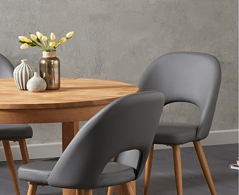 Verona 110cm Oak Round Dining Table with Halifax Faux ...