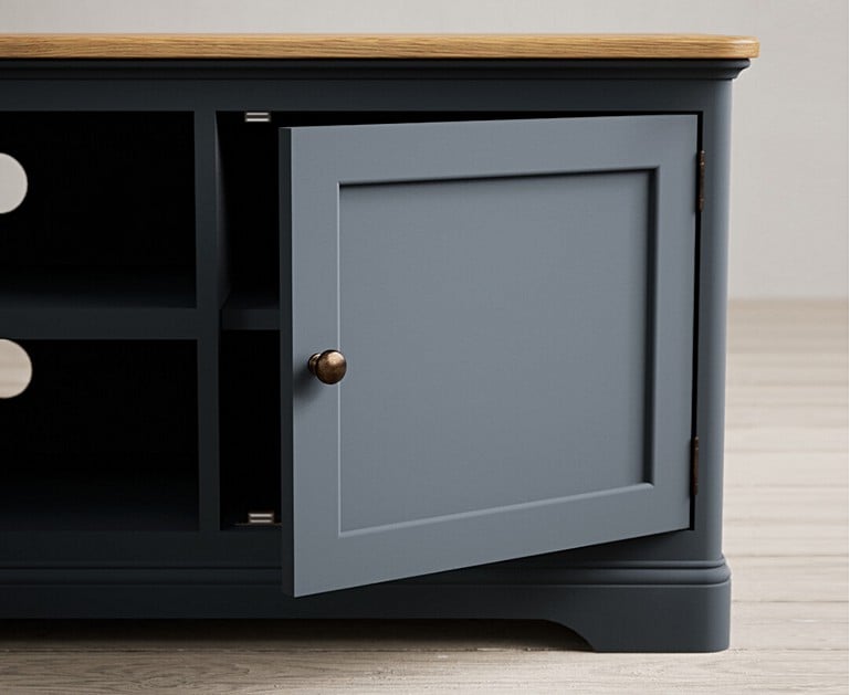 Bridstow Oak and Blue Painted Super Wide TV Cabinet | Oak Furniture ...