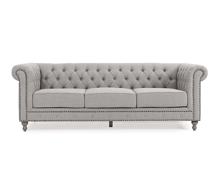 Westminster Chesterfield Grey Linen Fabric 3 Seater Sofa Oak