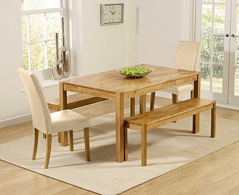 York 150cm Solid Oak Dining Table with Benches and Olivia Chairs | Oak ...
